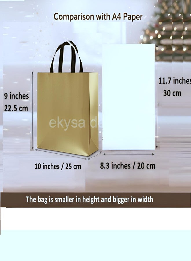ekysa dekor حقائب إيكيسا ديكور الذهبية المعدنية بمقابض (عبوة من 10) - 9 × 10 × 4 بوصات، حقائب حمل لامعة صديقة للبيئة قابلة لإعادة الاستخدام مصنوعة من مواد غير منسوجة مغلفة، مثالية لهدايا حفلات الزفاف/الحفلات، وسلال الهدايا الاحتفالية (مقاومة للماء). - Image 2